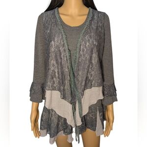 Coco + Carmen Gray Lace Layered Look Top S/M